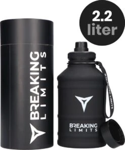 Breaking Limits Stalen Waterfles 2 Liter – Drinkfles – Gemaakt Van Roestvrij Staal – Grote Waterfles – Waterjug – Bidon 2 Liter – 2.2 Liter - Zwart