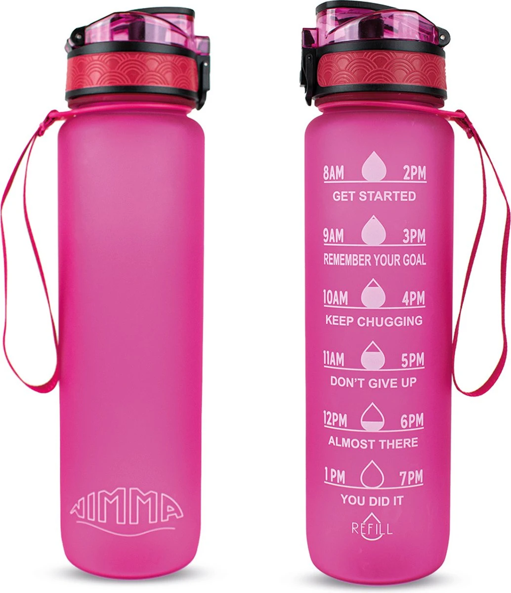 Nimma® Motivatie Waterfles - 1 Liter Drinkfles - Met Tijdmarkeringen En Fruitfilter - Roze 4 Nimma® Motivatie Waterfles - 1 Liter Drinkfles - Met Tijdmarkeringen En Fruitfilter - Roze - Afbeelding 2