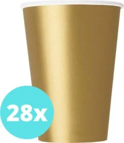 Bekers Karton Goud - 28 Stuks - Kartonnen Bekers 250ml - Wegwerp Bekers - Bekers Karton Verjaardag Kinderen - Kinder Feestje Kind - Limonadebekers - Koffie / Siroop - Bekers Papier - 28 Stuks Van 250 Ml Goud