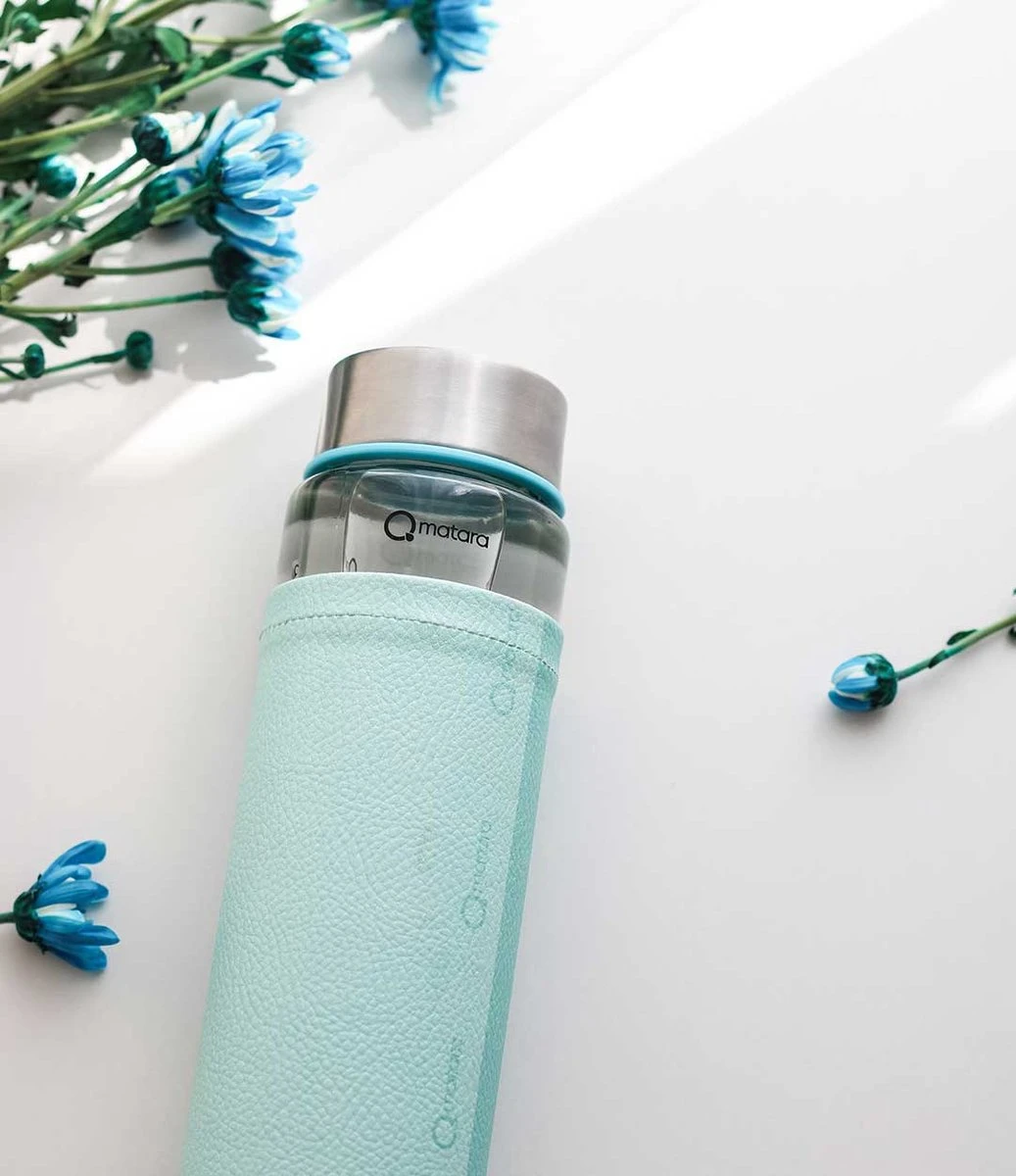 Duurzame Waterfles - Glas - Glazen Drinkfles - 550ml - Inclusief Sleeve - Mint Groen 7 Duurzame Waterfles - Glas - Glazen Drinkfles - 550ml - Inclusief Sleeve - Mint Groen - Afbeelding 5