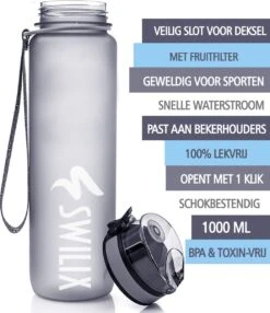 Swilix ® Drinkfles - 1 Liter - Waterfles Met Tijdmarkering - Grijs - 2022 Model -Aigostar winkel 1038x1200