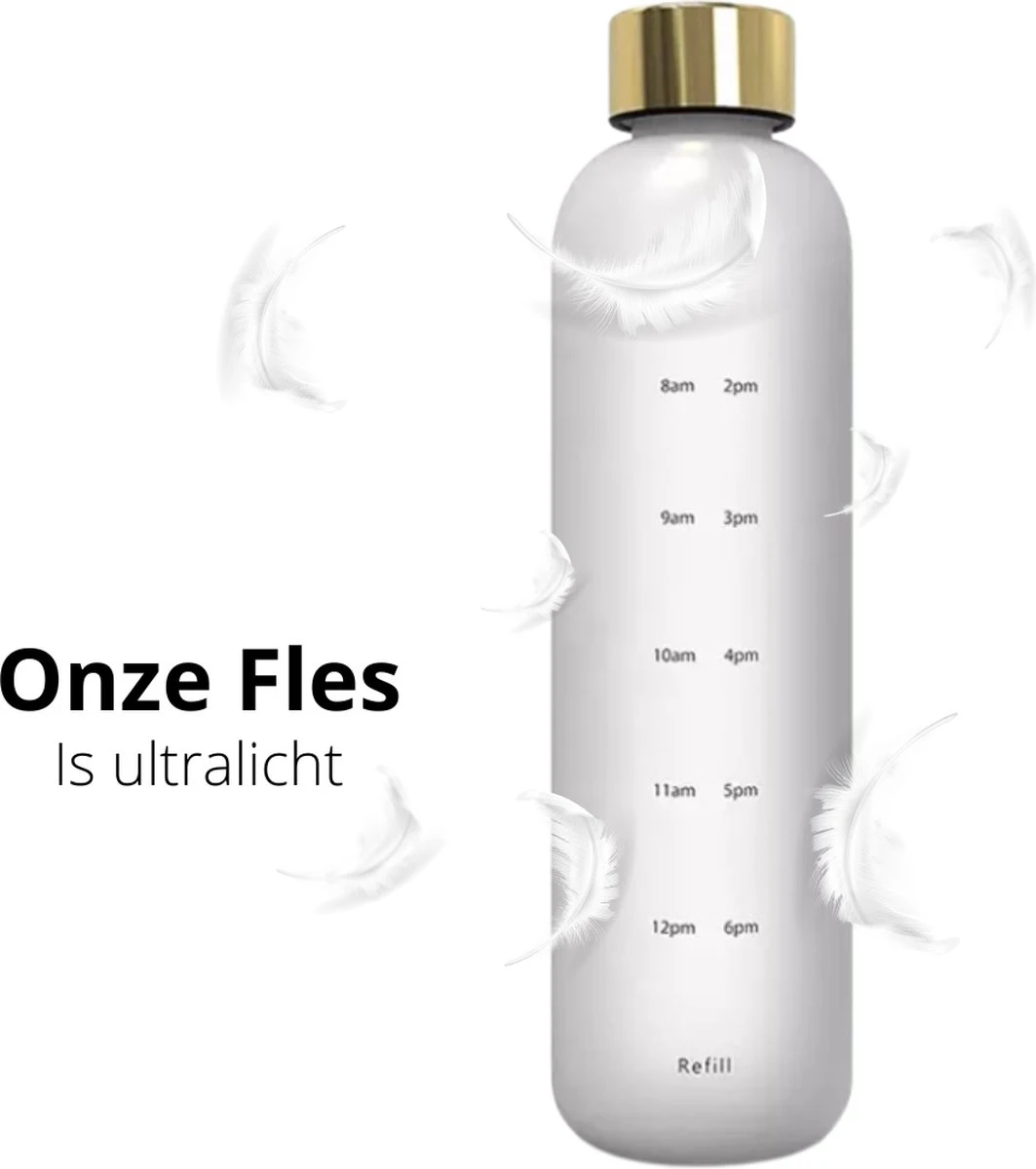 Designed On 45th Drinkfles| Drinkfles 1 Liter | Waterfles Met Tijdmarkering | Mat Wit | Herbruikbaar | Gouden Dop 6 Designed On 45th Drinkfles| Drinkfles 1 Liter | Waterfles Met Tijdmarkering | Mat Wit | Herbruikbaar | Gouden Dop - Afbeelding 4