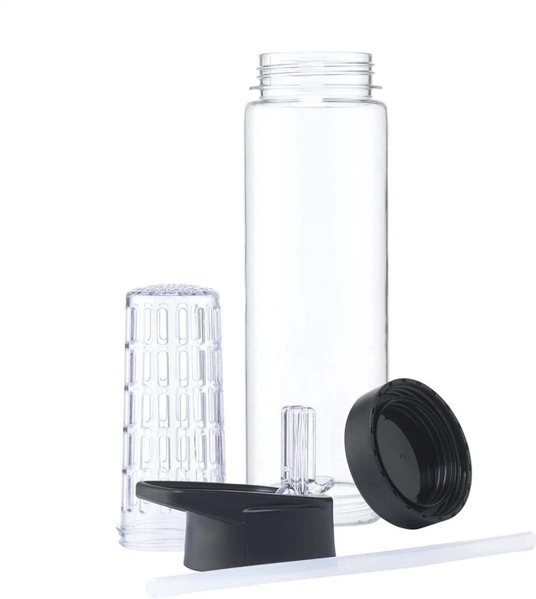 Waterfles Met Rietje - Fruit Filter - Tritan Drinkfles - Volwassenen - Zwart - Kerstcadeau 6 Waterfles Met Rietje - Fruit Filter - Tritan Drinkfles - Volwassenen - Zwart - Kerstcadeau - Afbeelding 4