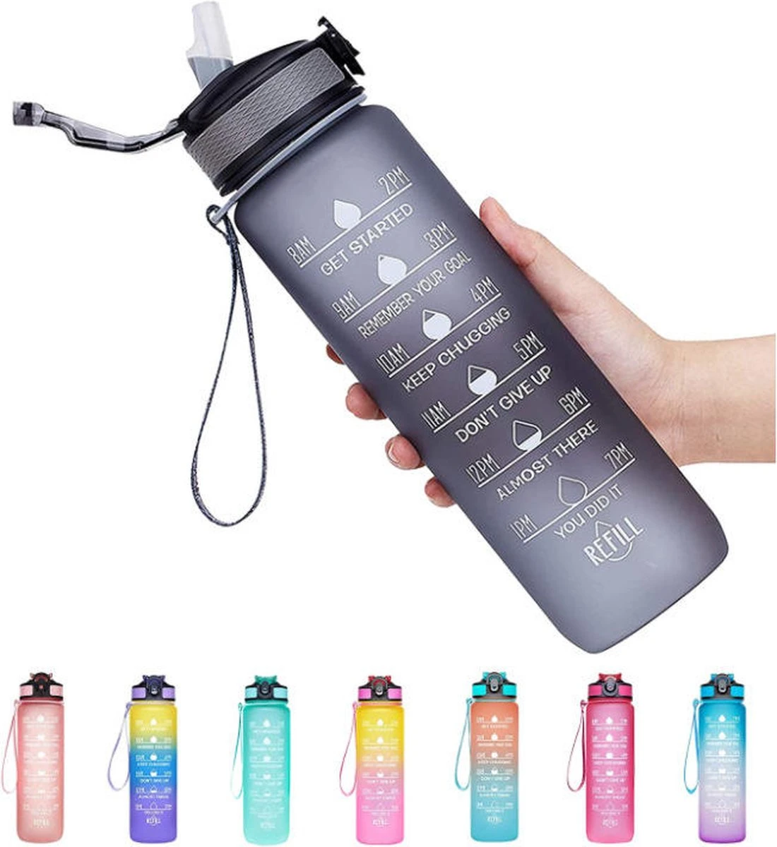 Lopoleis Drinkfles - Waterfles 1 Liter - Motivatie Waterfles Met Tijdsmarkering - Water Bottle - BPA Vrij 3 Lopoleis Drinkfles - Waterfles 1 Liter - Motivatie Waterfles Met Tijdsmarkering - Water Bottle - BPA Vrij