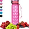 Nimma® Motivatie Waterfles - 1 Liter Drinkfles - Met Tijdmarkeringen En Fruitfilter - Roze -Aigostar winkel 1103x1200