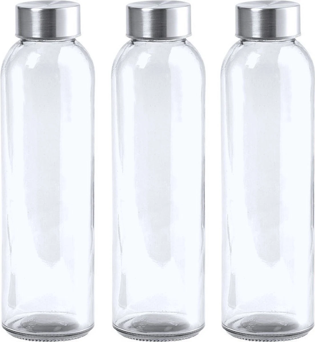 3x Stuks Glazen Waterfles/drinkfles Transparant Met Rvs Dop 550 Ml - Sportfles - Bidon 3 3x Stuks Glazen Waterfles/drinkfles Transparant Met Rvs Dop 550 Ml - Sportfles - Bidon