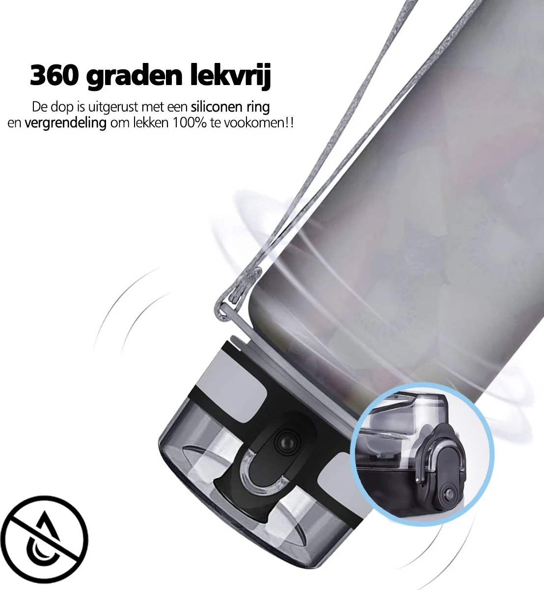 Swilix ® Drinkfles - 1 Liter - Waterfles Met Tijdmarkering - Met 2 Fruitfilters - Grijs 6 Swilix ® Drinkfles - 1 Liter - Waterfles Met Tijdmarkering - Met 2 Fruitfilters - Grijs - Afbeelding 4