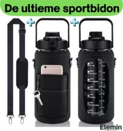 Waterfles 2 Liter + Hoes En Draagband Voor Telefoon - Sportfles - Sport Bidon - Waterfles Met Rietje - Waterkan - Gallon - Schenkfles - Bottle - Drinkfles 2 Liter