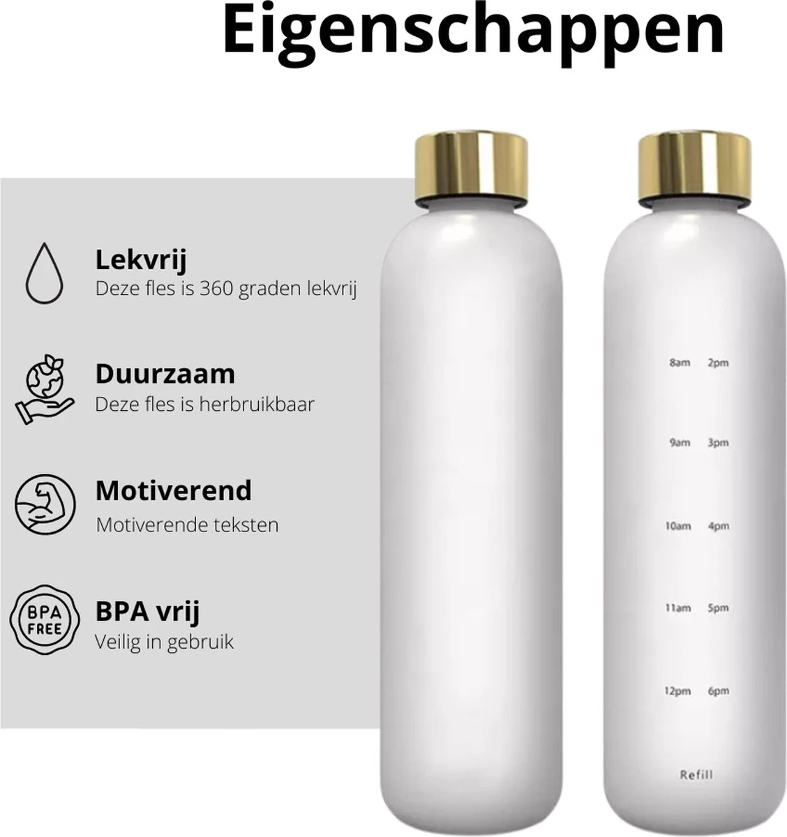 Designed On 45th Drinkfles| Drinkfles 1 Liter | Waterfles Met Tijdmarkering | Mat Wit | Herbruikbaar | Gouden Dop 5 Designed On 45th Drinkfles| Drinkfles 1 Liter | Waterfles Met Tijdmarkering | Mat Wit | Herbruikbaar | Gouden Dop - Afbeelding 3