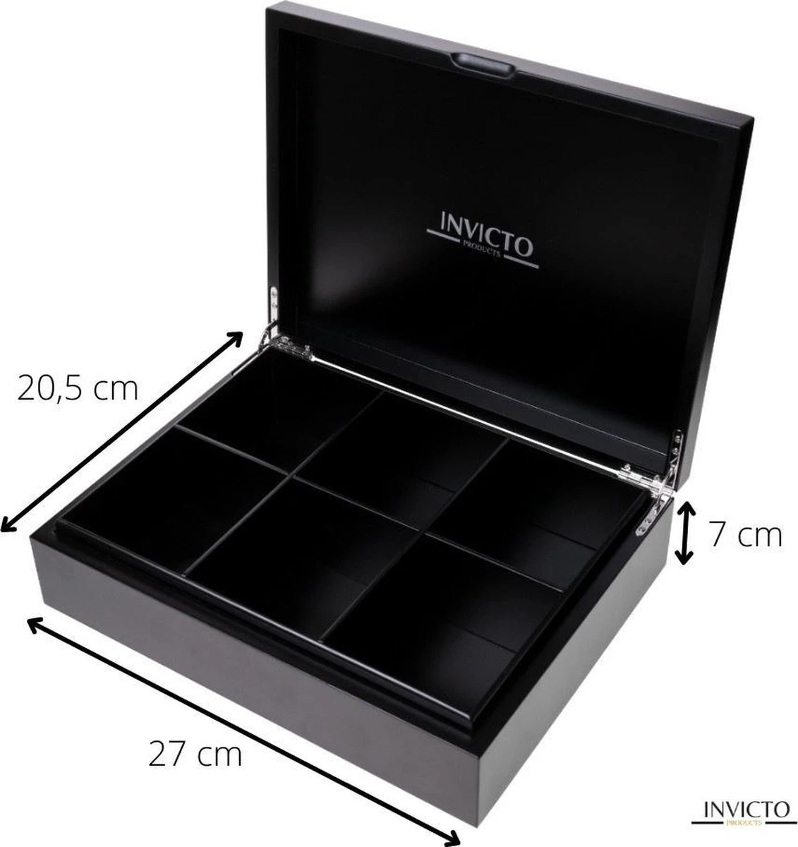 Invicto Products Theedoos 6 Vaks - Ruimte Voor 120 Theezakjes - Bamboe - Anti Slip En Anti Kras - Zwart 4 Invicto Products Theedoos 6 Vaks - Ruimte Voor 120 Theezakjes - Bamboe - Anti Slip En Anti Kras - Zwart - Afbeelding 2