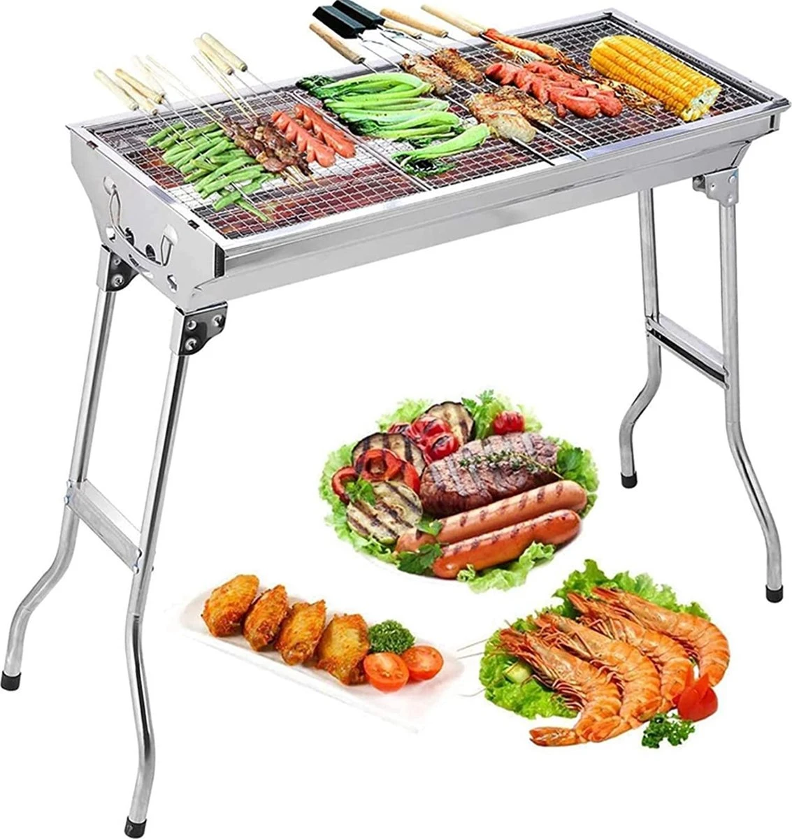 Uten - Houtskoolbarbecue - Opvouwbare Barbecue - Houtskoolbarbecues - Draagbare Camping Barbecue - 430 Roestvrij Staal Grill BBQ - 5-10 Persoon Tuin Buitenfeest - Zilver 3 Uten - Houtskoolbarbecue - Opvouwbare Barbecue - Houtskoolbarbecues - Draagbare Camping Barbecue - 430 Roestvrij Staal Grill BBQ - 5-10 Persoon Tuin Buitenfeest - Zilver