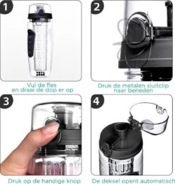 Merkloos Waterfles - Drinkfles - Waterfles Met Fruit Infuser – Zwart - 900ML -Aigostar winkel 1134x1200