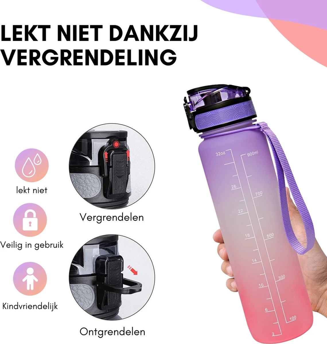 LaCardia Motivatie Waterfles Paars Oranje- 1 Liter Drinkfles - Waterfles Met Tijdmarkering - Paars Oranje 7 LaCardia Motivatie Waterfles Paars Oranje- 1 Liter Drinkfles - Waterfles Met Tijdmarkering - Paars Oranje - Afbeelding 5