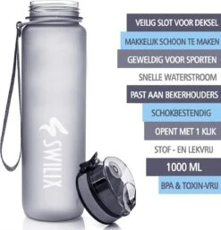 Swilix ® Drinkfles - 1 Liter - Drinkfles Met Tijdmarkering - Grijs -Aigostar winkel 1153x1200