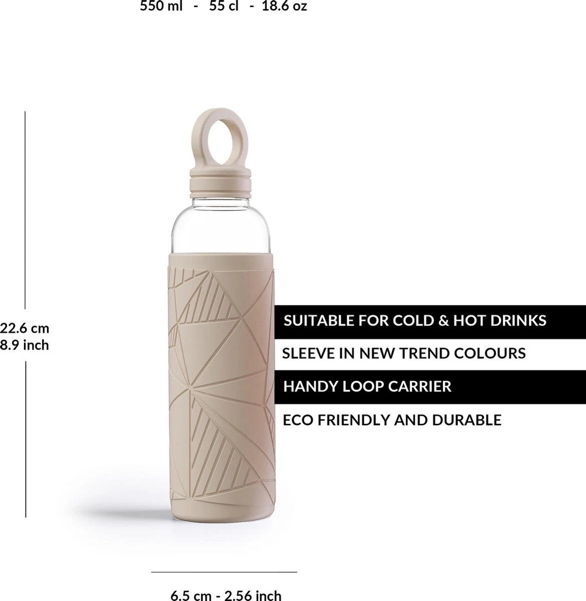 Libbey Waterfles - Glazen Drinkfles - 550 Ml - True Beige 4 Libbey Waterfles - Glazen Drinkfles - 550 Ml - True Beige - Afbeelding 2