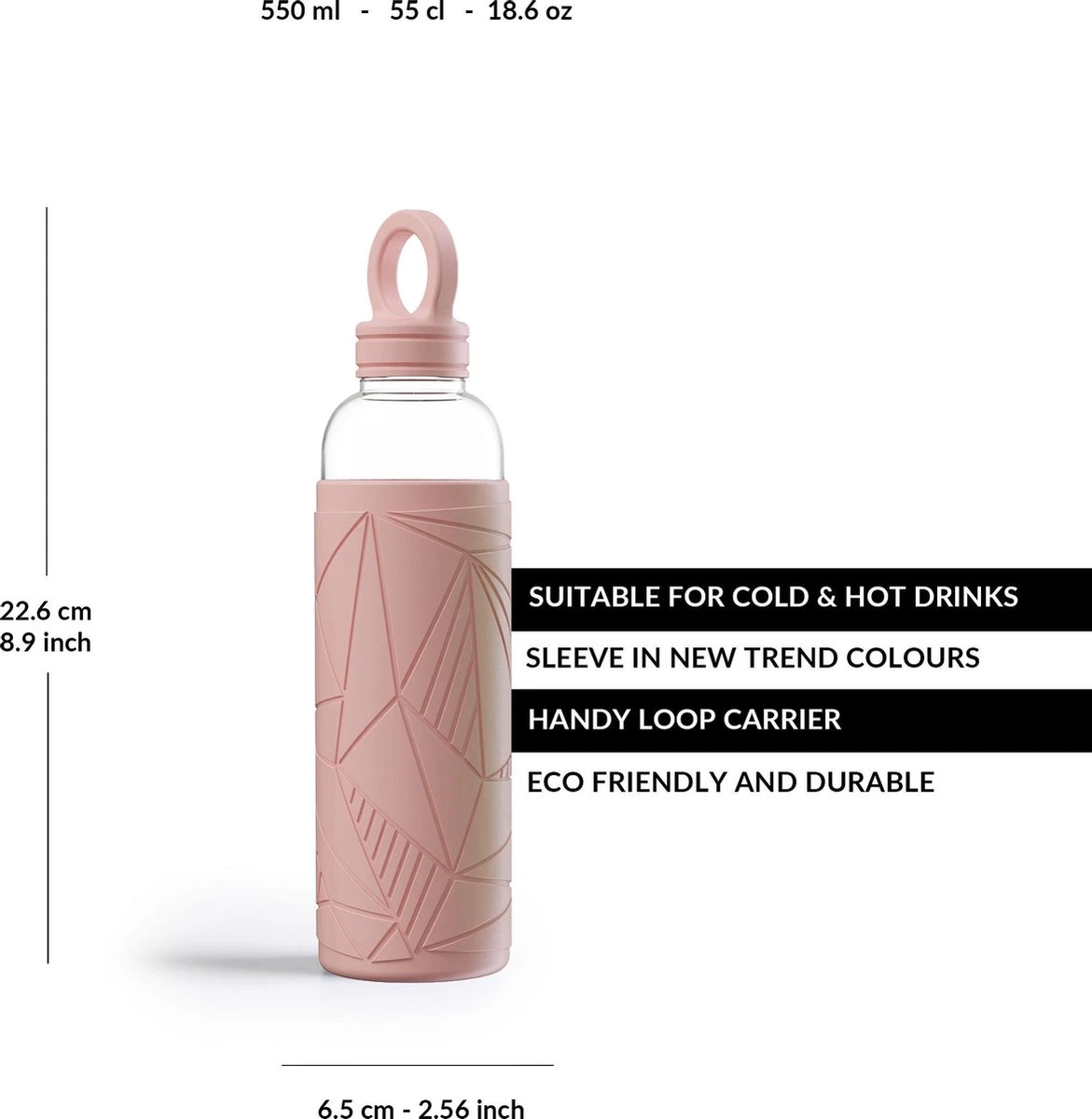 Libbey Waterfles - Glazen Drinkfles - 550 Ml - French Rose 4 Libbey Waterfles - Glazen Drinkfles - 550 Ml - French Rose - Afbeelding 2