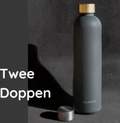 Aquachic - 1L Waterfles Met 2 Doppen En Tijdsmarkeringen - Lekvrij & Licht - Duurzaam - Nederlands Merk - Drink Fles / Bidon- Zwart 1 Liter -Aigostar winkel 1174x1200 2