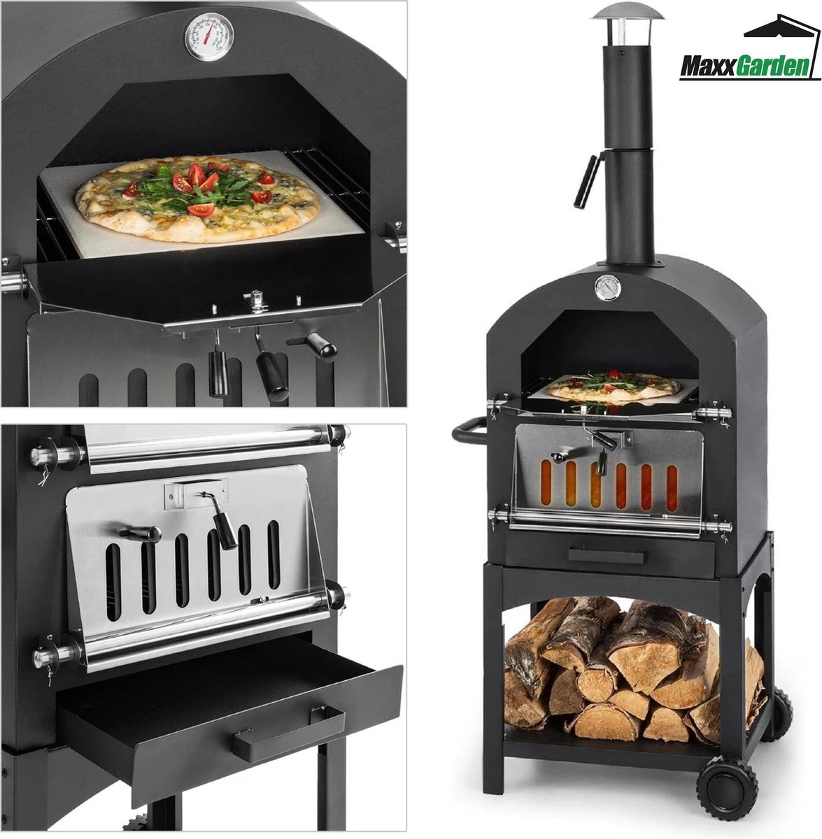 MaxxGarden Pizza Oven - Smoker Barbecue Op Hout, Houtskool Of Pellets - 45 X 65 X 158cm 9 MaxxGarden Pizza Oven - Smoker Barbecue Op Hout, Houtskool Of Pellets - 45 X 65 X 158cm - Afbeelding 7