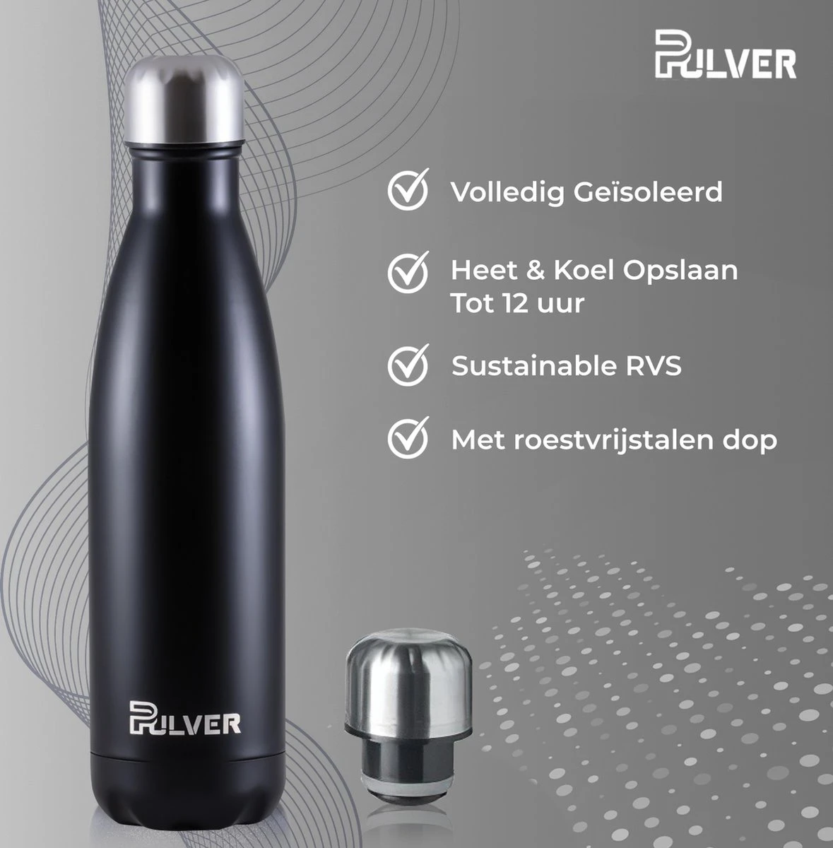 Pulver - Luxe RVS Thermosbeker / Drinkfles – BPA Vrij – 500 Ml - Waterfles Met Rietje – Drinkfles – Dubbele Isolatie - Kinderen & Volwassenen - Zwart 4 Pulver - Luxe RVS Thermosbeker / Drinkfles – BPA Vrij – 500 Ml - Waterfles Met Rietje – Drinkfles – Dubbele Isolatie - Kinderen & Volwassenen - Zwart - Afbeelding 2