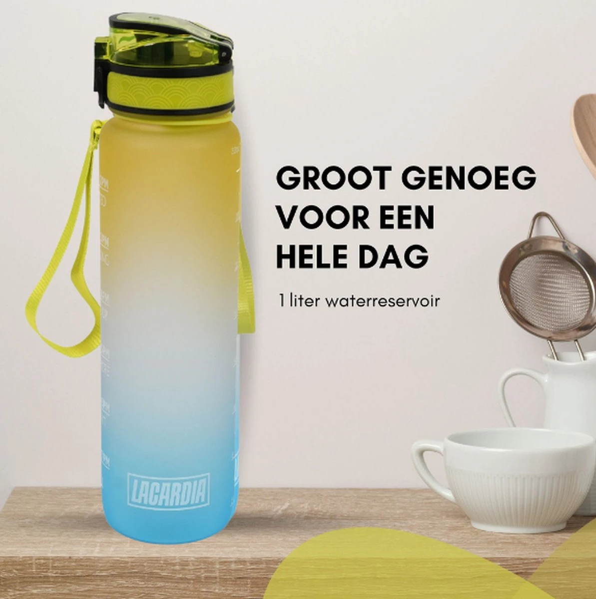 LaCardia Motivatie Waterfles Geel Blauw - 1 Liter Drinkfles - Waterfles Met Tijdmarkering - Geel + Blauw 6 LaCardia Motivatie Waterfles Geel Blauw - 1 Liter Drinkfles - Waterfles Met Tijdmarkering - Geel + Blauw - Afbeelding 4