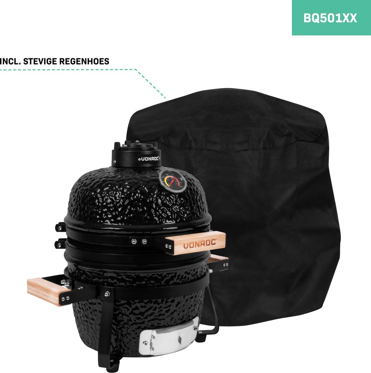 VONROC - BBQ - Kamado - 13 Inch - Ø27cm Kookoppervlak - Houtskoolbarbecue – Keramisch - Tafelmodel - Met Onderstel, Thermometer, Plate Setter & Regenhoes 13 VONROC - BBQ - Kamado - 13 Inch - Ø27cm Kookoppervlak - Houtskoolbarbecue – Keramisch - Tafelmodel - Met Onderstel, Thermometer, Plate Setter & Regenhoes - Afbeelding 11