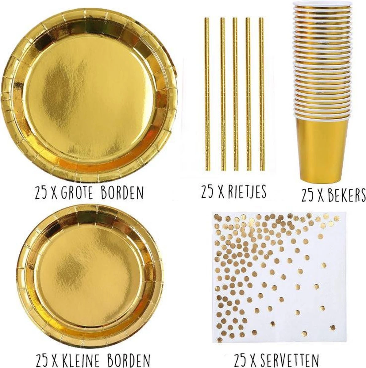 Goud Verjaardag Wegwerp Servies Set - Party Servies - Borden En Bekers Feestartikelen - 25 Gasten - Feestservies 4 Goud Verjaardag Wegwerp Servies Set - Party Servies - Borden En Bekers Feestartikelen - 25 Gasten - Feestservies - Afbeelding 2