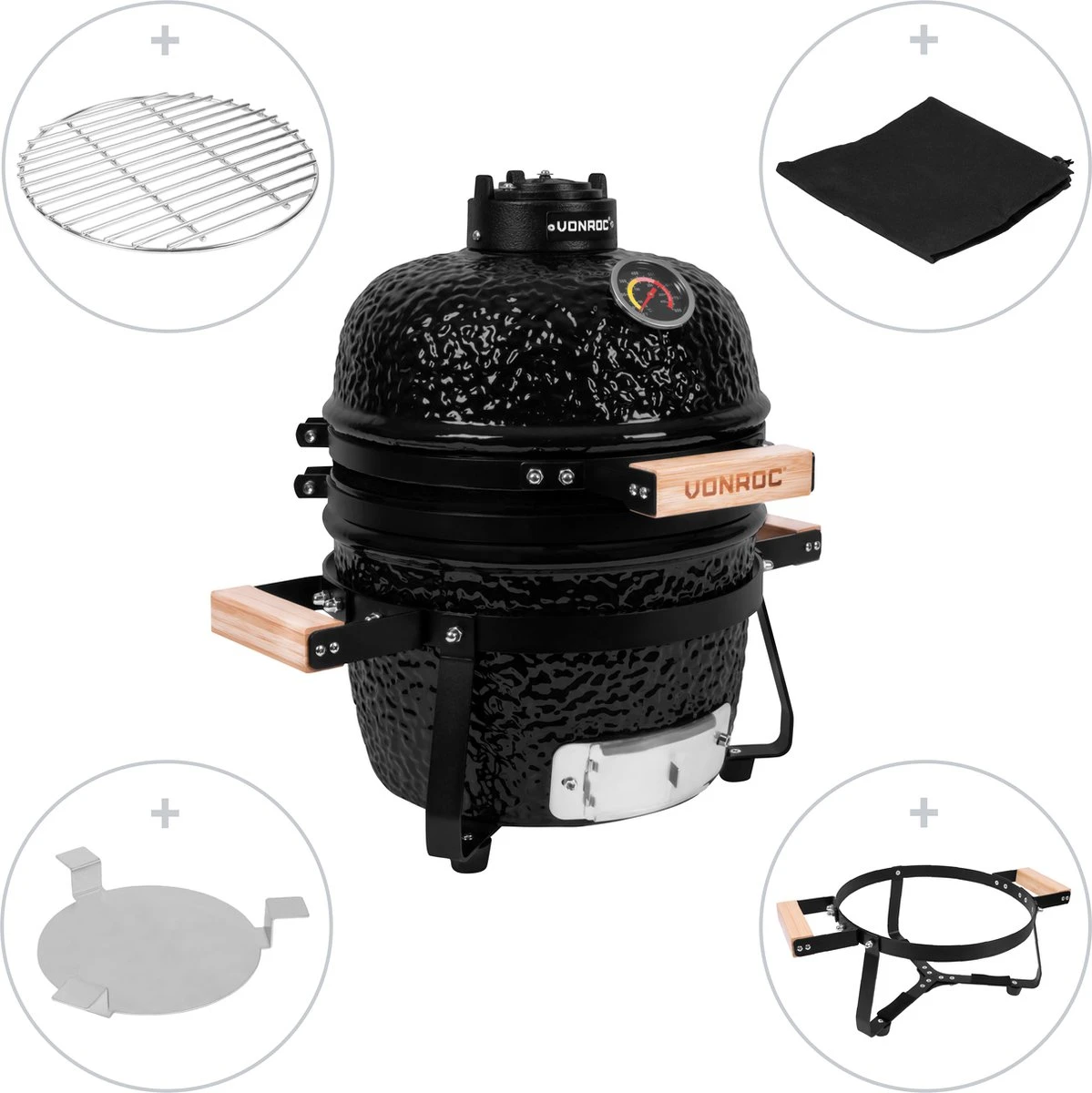 VONROC - BBQ - Kamado - 13 Inch - Ø27cm Kookoppervlak - Houtskoolbarbecue – Keramisch - Tafelmodel - Met Onderstel, Thermometer, Plate Setter & Regenhoes 12 VONROC - BBQ - Kamado - 13 Inch - Ø27cm Kookoppervlak - Houtskoolbarbecue – Keramisch - Tafelmodel - Met Onderstel, Thermometer, Plate Setter & Regenhoes - Afbeelding 10