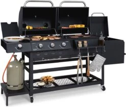 Klarstein Kingsville Double Barbecue - Houtskool- En Gasbarbecue - Smoker BBQ - Inclusief Deksels En Thermometer - Met 2 Roosters - Zwart -Aigostar winkel 1200x1020 2
