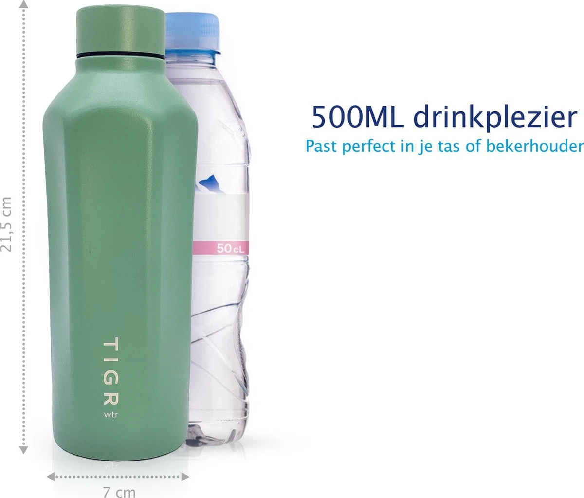 TIGR Hexagon - Drinkfles - Thermosfles - RVS - 500ml - Groen - Met Afwasborstel 5 TIGR Hexagon - Drinkfles - Thermosfles - RVS - 500ml - Groen - Met Afwasborstel - Afbeelding 3