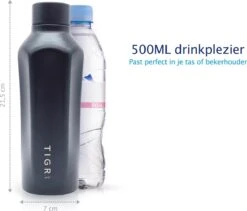 TIGR Hexagon - Drinkfles - Thermosfles - RVS - 500ml - Zwart - Met Afwasborstel