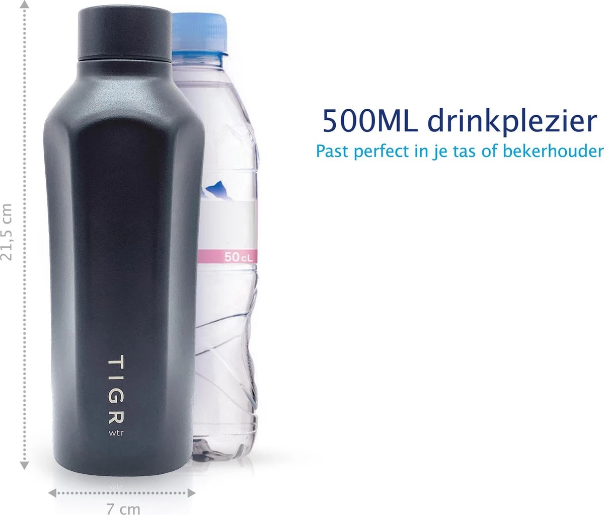 TIGR Hexagon - Drinkfles - Thermosfles - RVS - 500ml - Zwart - Met Afwasborstel 3 TIGR Hexagon - Drinkfles - Thermosfles - RVS - 500ml - Zwart - Met Afwasborstel