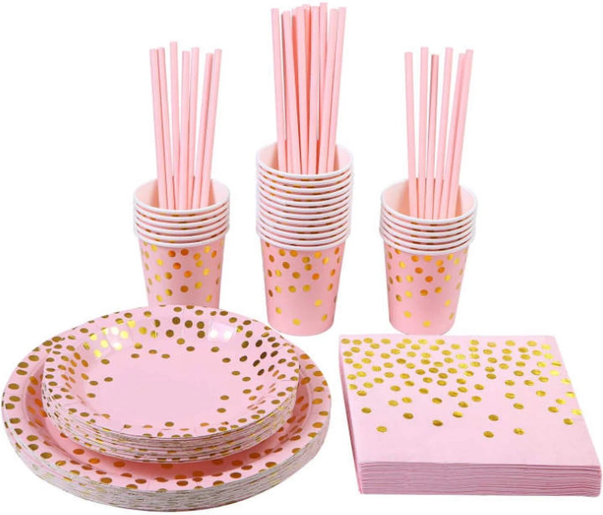 Wegwerp Servies Set 25 Personen - Borden En Bekers Feestartikelen - 25 Gasten – Roze Goud - Feestservies 3 Wegwerp Servies Set 25 Personen - Borden En Bekers Feestartikelen - 25 Gasten – Roze Goud - Feestservies