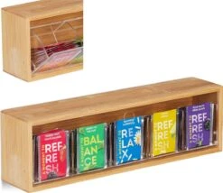 Relaxdays Theedoos 5 Vaks - Theekist - Theezakjeshouder - Bamboe - Voor Ca. 10 Theezakjes