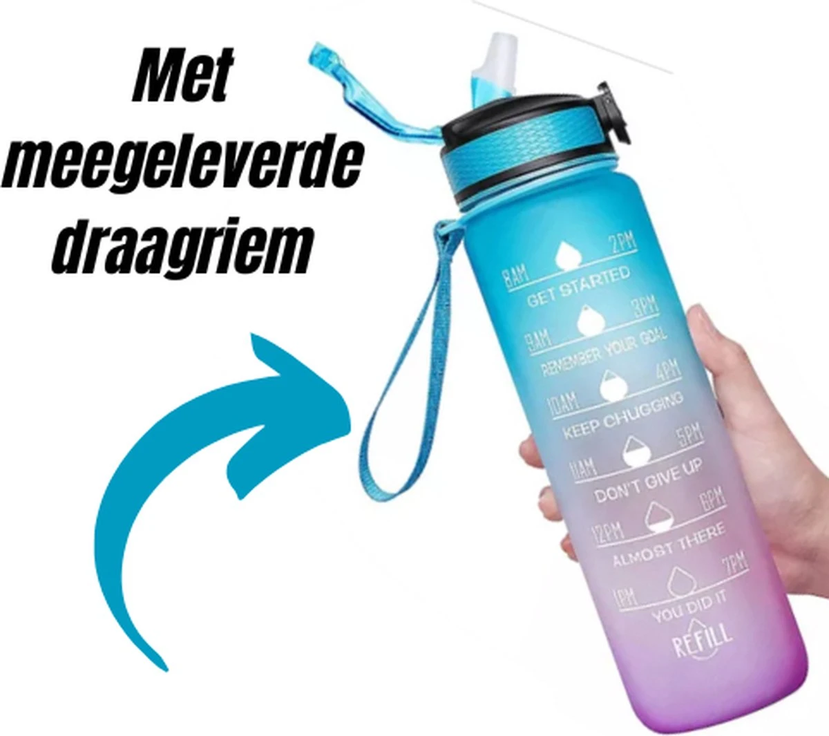 Merkloos Motivatie Waterfles - 1 Liter Fles - Waterfles Met Tijdmarkeringen - Inclusief Accessoires 11 Merkloos Motivatie Waterfles - 1 Liter Fles - Waterfles Met Tijdmarkeringen - Inclusief Accessoires - Afbeelding 9