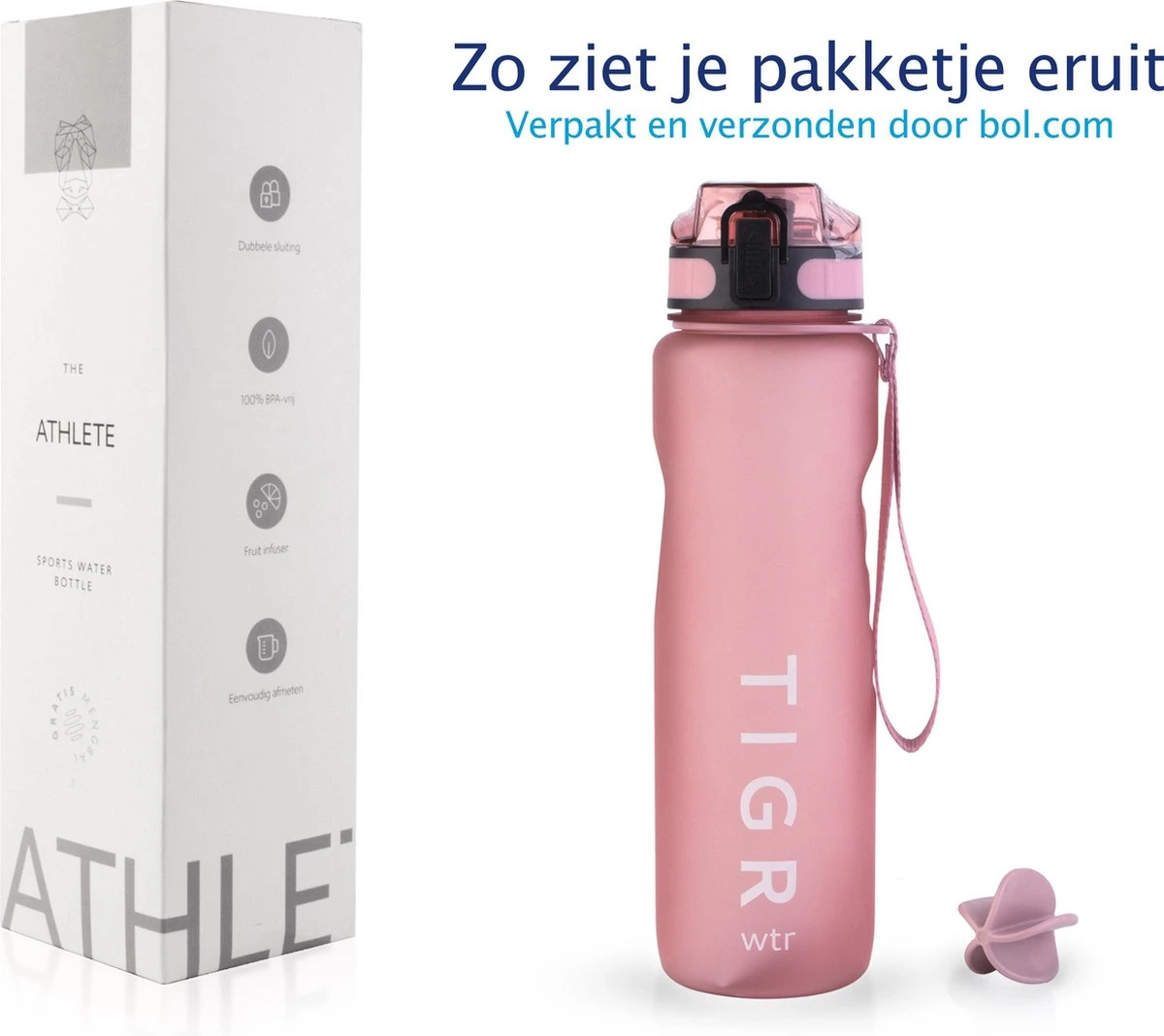 TIGR The Athlete - Drinkfles - Waterfles Met Fruit Filter - 1000ml - Rosé Goud - Met Mengbal Voor Shakes 9 TIGR The Athlete - Drinkfles - Waterfles Met Fruit Filter - 1000ml - Rosé Goud - Met Mengbal Voor Shakes - Afbeelding 7