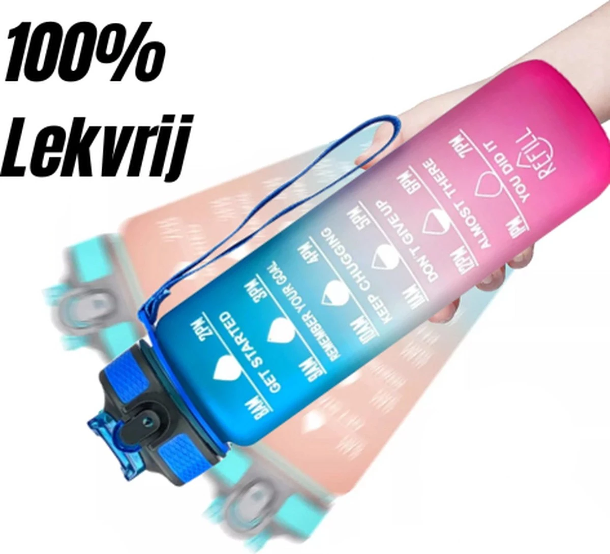 Merkloos Motivatie Waterfles - 1 Liter Fles - Waterfles Met Tijdmarkeringen - Inclusief Accessoires 8 Merkloos Motivatie Waterfles - 1 Liter Fles - Waterfles Met Tijdmarkeringen - Inclusief Accessoires - Afbeelding 6