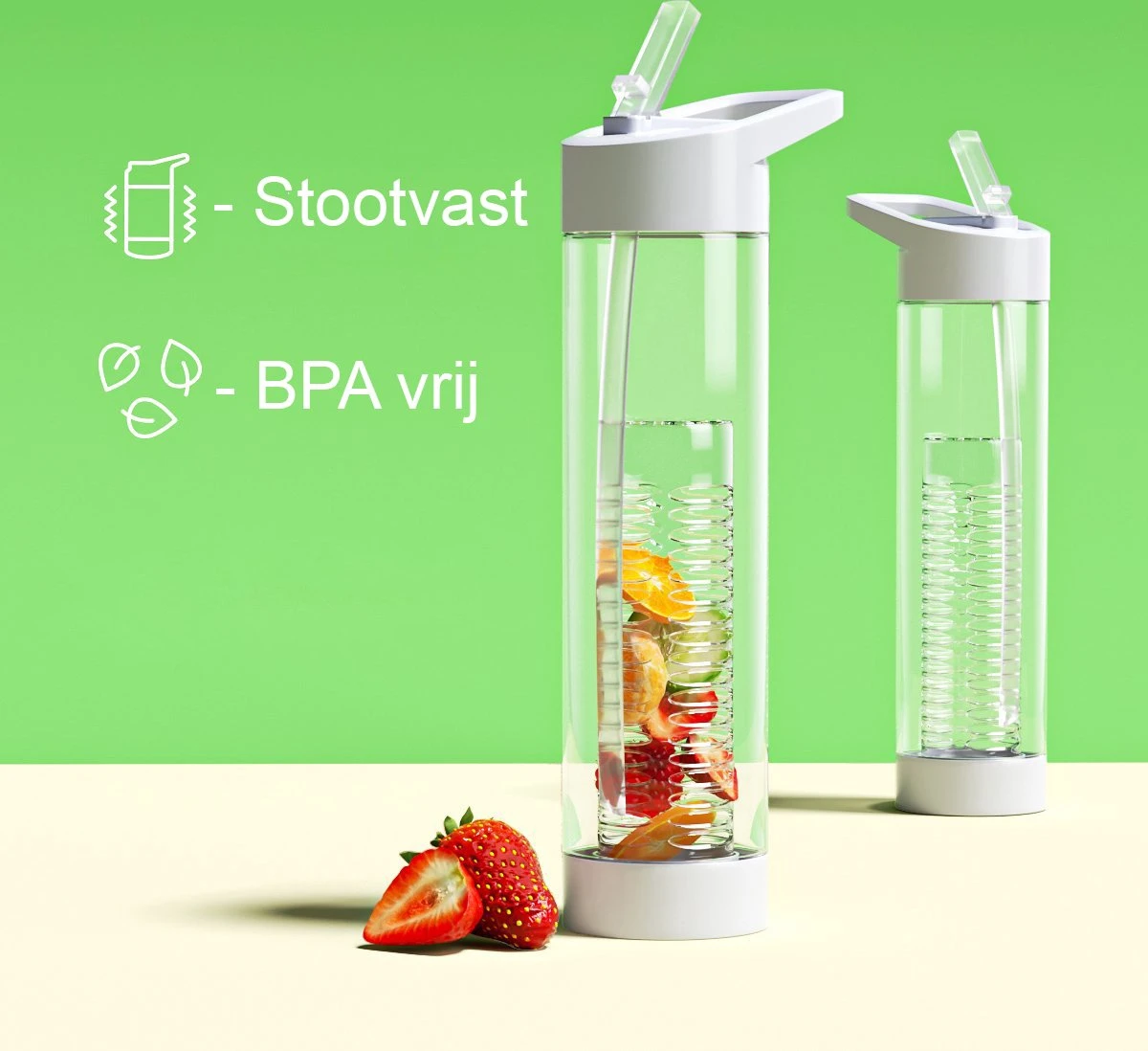 Waterfles Met Rietje - Fruit Filter - Tritan Drinkfles - Volwassenen - Wit - Kerstcadeau 6 Waterfles Met Rietje - Fruit Filter - Tritan Drinkfles - Volwassenen - Wit - Kerstcadeau - Afbeelding 4