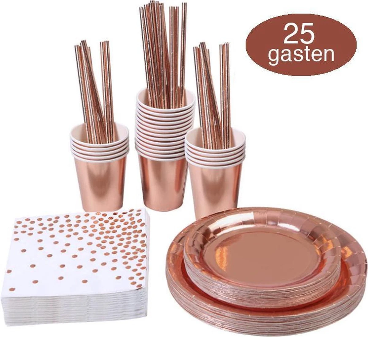 Rose Goud Verjaardag Wegwerp Servies Set - Borden En Bekers Feestartikelen -25 Gasten - Feestservies 3 Rose Goud Verjaardag Wegwerp Servies Set - Borden En Bekers Feestartikelen -25 Gasten - Feestservies