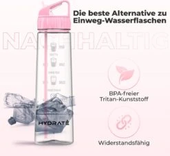 HYDRATE 900ml Drinkfles Met Tijdmarkeringen - Sport Waterfles Met Rietje, BPA-vrije Drinkfles Rietje Van Tritan Ideaal Voor Sportschool, Kantoor, Wandelen, Fitness, Sportfles (Zacht Roze) -Aigostar winkel 1200x1107