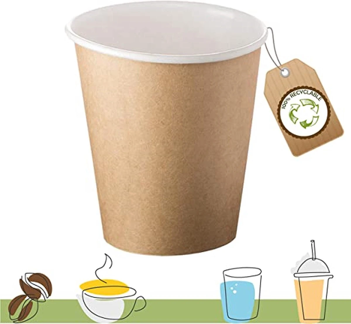 Merkloos Kartonnen Koffiebeker 240 Ml 8oz Bruin - 100 Stuks - Wegwerp Papieren Bekers Karton – Drank Bekers – Drinkbekers- Koffie Beker – Wegwerpbeker – Koffiekopjes – Koffiemokken - Warme En Koude Dranken - Milieuvriendelijk 4 Merkloos Kartonnen Koffiebeker 240 Ml 8oz Bruin - 100 Stuks - Wegwerp Papieren Bekers Karton – Drank Bekers – Drinkbekers- Koffie Beker – Wegwerpbeker – Koffiekopjes – Koffiemokken - Warme En Koude Dranken - Milieuvriendelijk - Afbeelding 2