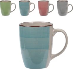 Excellent Houseware Set Van 4x Stuks Luxe Gekleurde Stoneware Bekers/koffiekopjes 270 Ml - Kopjes/koffiebekers