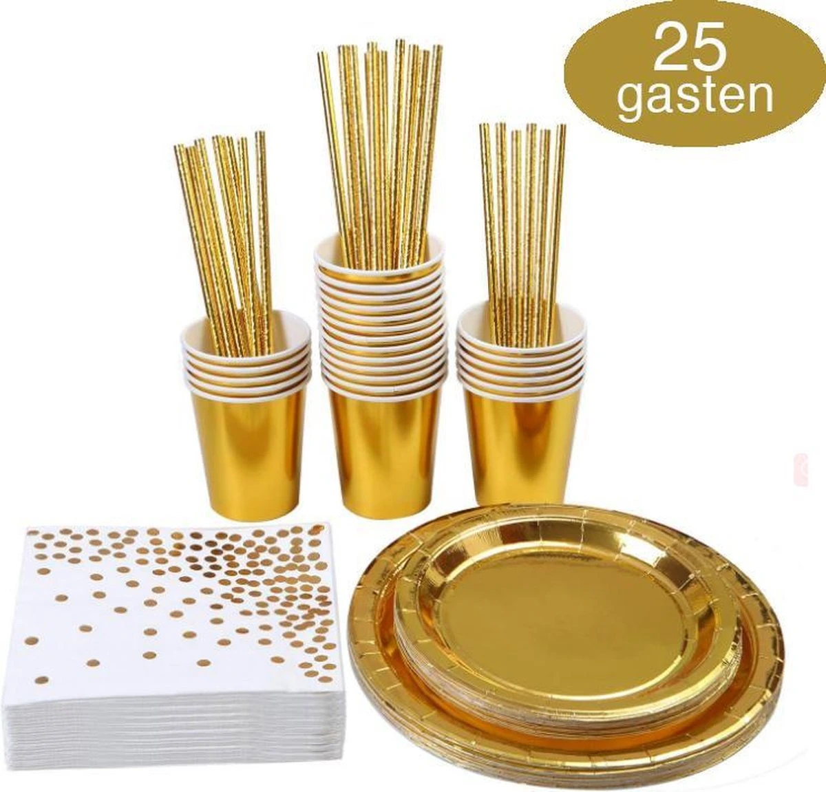 Goud Verjaardag Wegwerp Servies Set - Party Servies - Borden En Bekers Feestartikelen - 25 Gasten - Feestservies 3 Goud Verjaardag Wegwerp Servies Set - Party Servies - Borden En Bekers Feestartikelen - 25 Gasten - Feestservies