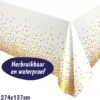 Merkloos Tafelkleed Pasen – Wit Tafelzeil Met Gouden Stippen – Oud & Nieuw - Nieuwjaar - Plastic Tafellaken – Verjaardag Feest Accessoires – Kerst Decoratie - Bruiloft Tafeldecoratie – Tafel Versiering - Wit Met Gouden Stippen - 274 X 137 Cm