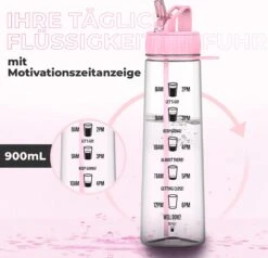 HYDRATE 900ml Drinkfles Met Tijdmarkeringen - Sport Waterfles Met Rietje, BPA-vrije Drinkfles Rietje Van Tritan Ideaal Voor Sportschool, Kantoor, Wandelen, Fitness, Sportfles (Zacht Roze) -Aigostar winkel 1200x1155