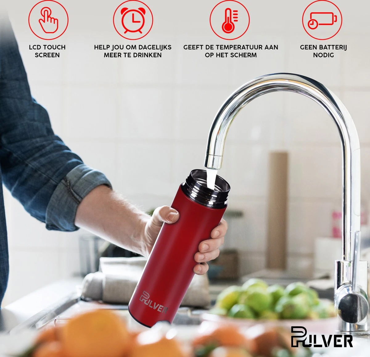 Pulver- Drinkfles - Smart - Temperatuur Meter - Dubbel Geïsoleerd - Drinkfles Kinderen & Volwassenen - Drinkflessen - Rood 6 Pulver- Drinkfles - Smart - Temperatuur Meter - Dubbel Geïsoleerd - Drinkfles Kinderen & Volwassenen - Drinkflessen - Rood - Afbeelding 4