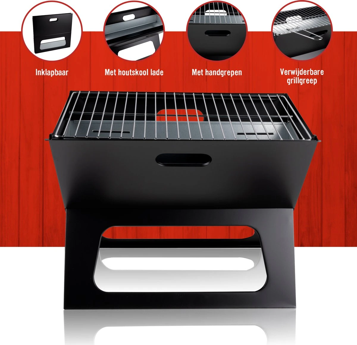 BBQ Collection Barbecue - BBQ - Draagbaar - Opvouwbaar - Losse Vuurschaal En Grillrooster - Zwart 4 BBQ Collection Barbecue - BBQ - Draagbaar - Opvouwbaar - Losse Vuurschaal En Grillrooster - Zwart - Afbeelding 2