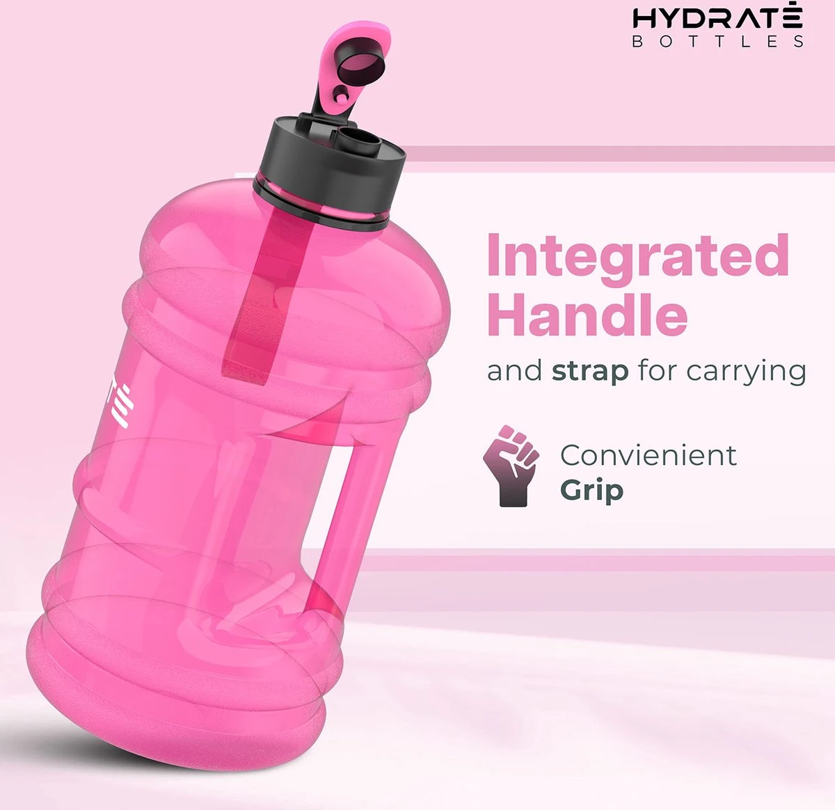 HYDRATE 2,2 Liter Waterfles - Nu Met Easy Drink Cap - Duurzaam En Extra Sterk - BPA Vrij - Ideaal Voor: Sportschool, Dieet, Bodybuilding, Buitensporten, Wandelen En Kantoor, Transparant Roze 6 HYDRATE 2,2 Liter Waterfles - Nu Met Easy Drink Cap - Duurzaam En Extra Sterk - BPA Vrij - Ideaal Voor: Sportschool, Dieet, Bodybuilding, Buitensporten, Wandelen En Kantoor, Transparant Roze - Afbeelding 4