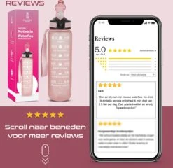 Gluxury Luxe Motivatie Waterfles - Nederlandse Tekst - Drinkfles Met Rietje - 1 Liter Drinkfles - Waterfles Met Tijdmarkering - Inc E-book -Aigostar winkel 1200x1167