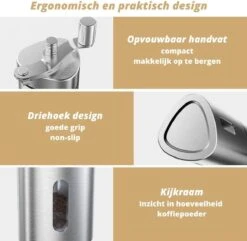 Comes In Handy - Koffiemolen Handmatig - Keramische Kern - Roestvrijstaal - Instelbare Maalgraad -Aigostar winkel 1200x1169 5