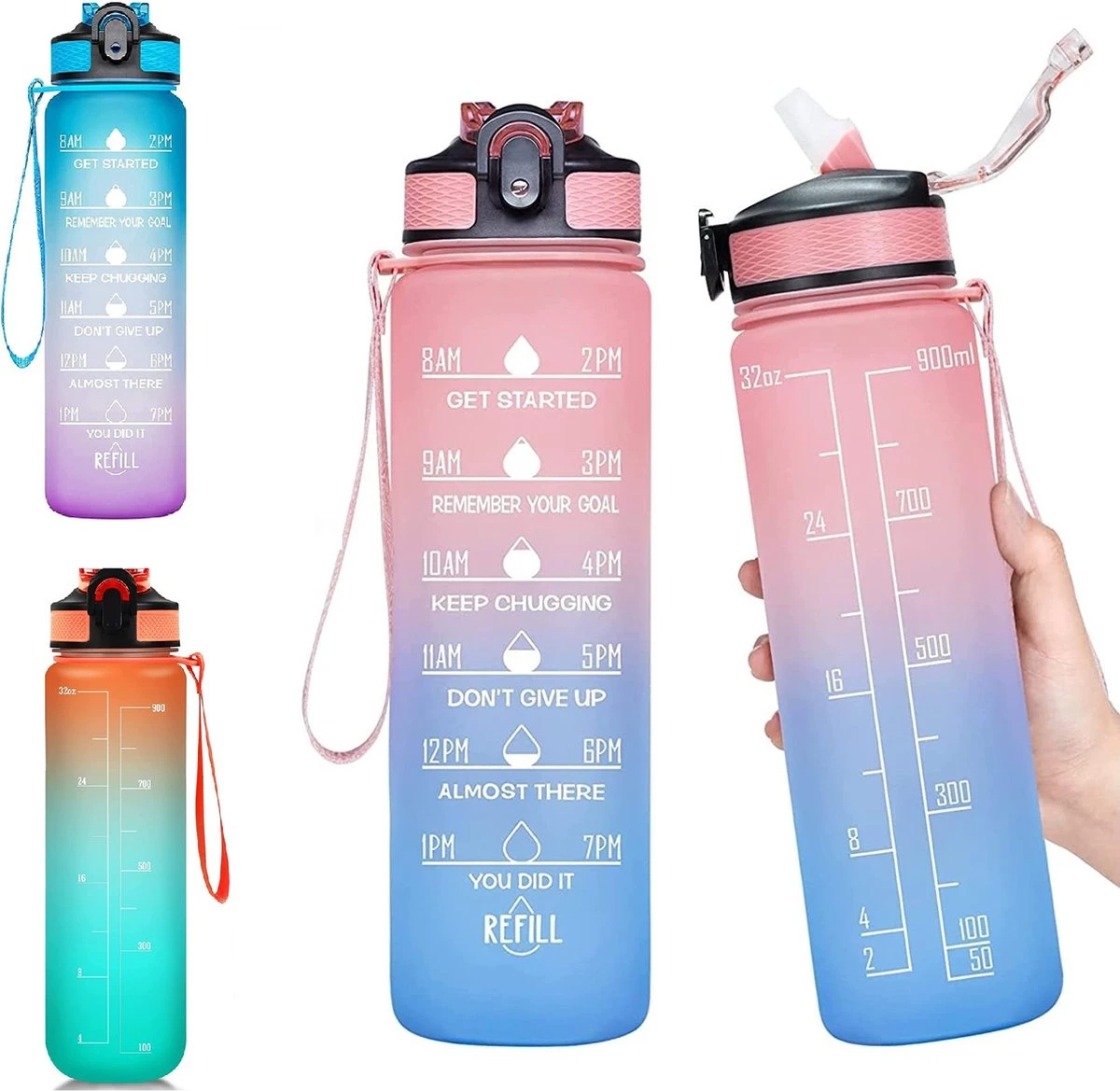 Merkloos Vision Licht Roze-Blauwe Waterfles Met Tijdmarkeringen | 1 Liter | Sport Waterfles | Drinkfles Met Rietje | Lekvrije Sportfles | Tritan Waterfles | BPA Vrij | Voor Sport, Fietsen, Kamperen, School, Sportschool | Tijdmarkering 3 Merkloos Vision Licht Roze-Blauwe Waterfles Met Tijdmarkeringen | 1 Liter | Sport Waterfles | Drinkfles Met Rietje | Lekvrije Sportfles | Tritan Waterfles | BPA Vrij | Voor Sport, Fietsen, Kamperen, School, Sportschool | Tijdmarkering